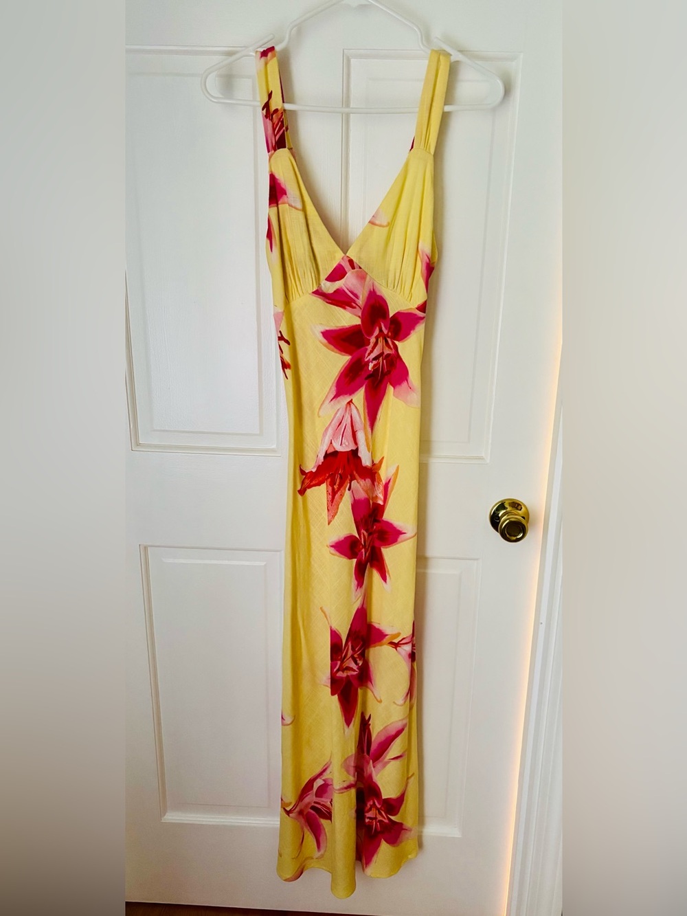 Yellow Floral Maxi Dress with Pink Bloom Print